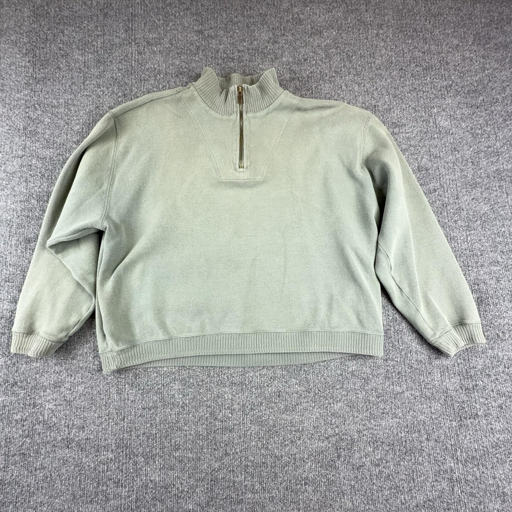 Tommy Bahama Sweater Mens Medium Green 1/4 Zip Mock Neck Cotton Knit Pullover